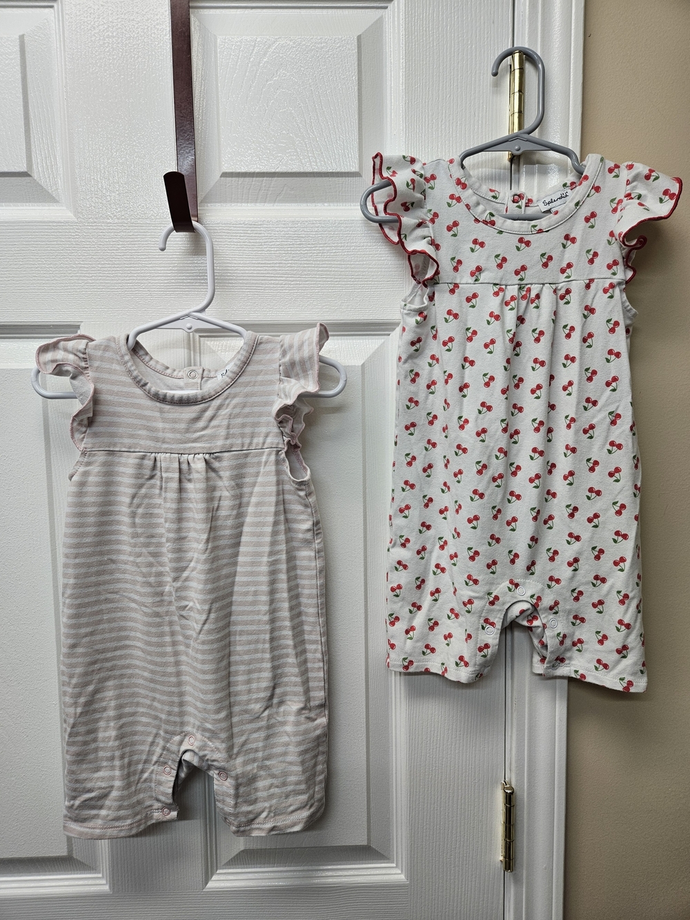 Splendid Toddler Cherry-Print & Striped Flutter Rompers - Set Of Two 18-24mo